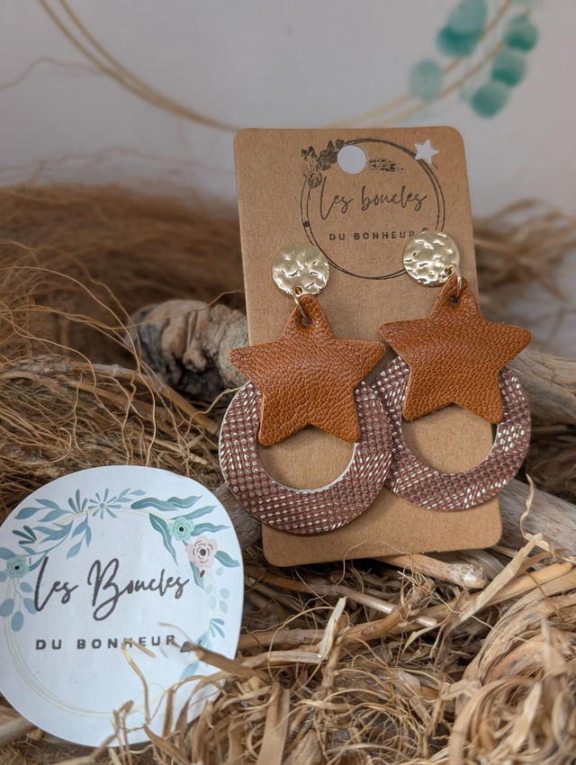 Boucles d&#039;oreilles star bronze marron mo716