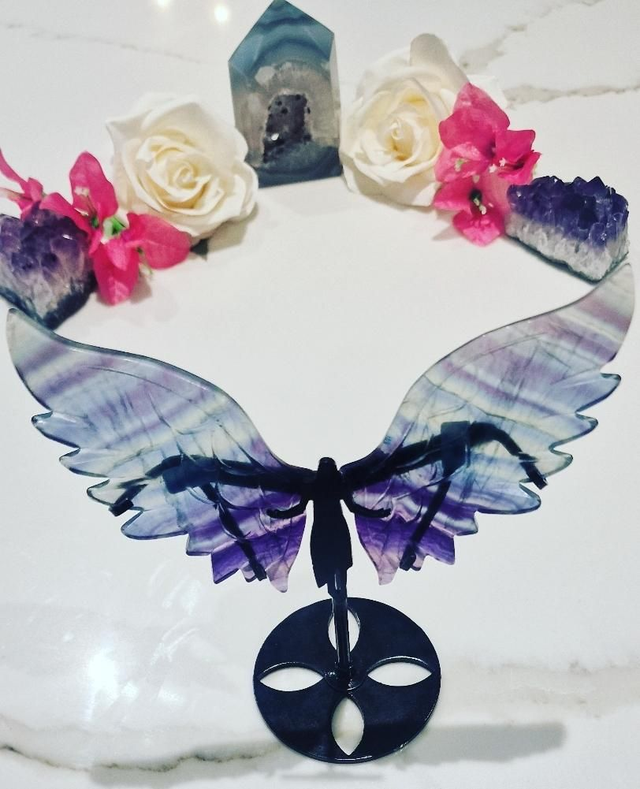 Angel Wings On Stand : Rainbow Fluorite