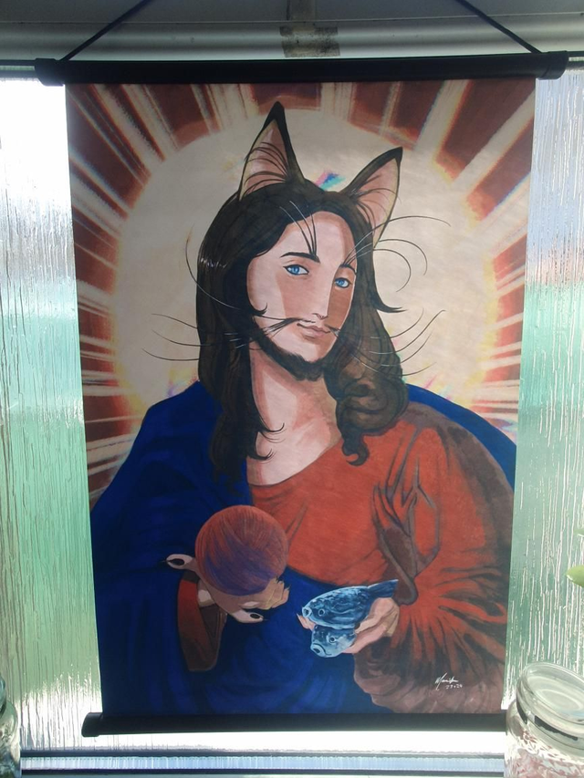 Catboy Jesus Wall Scroll + Nyast Supper Print 