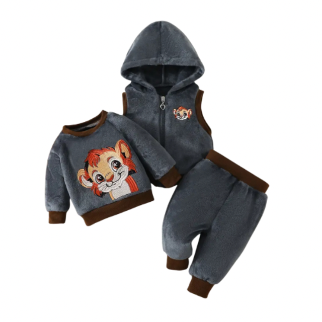 3-delige set broek trui met bodywarmer leeuw 