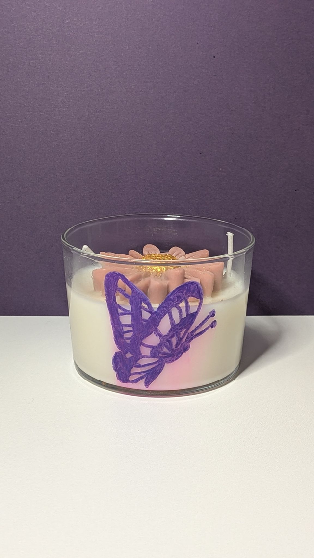 Bougie en verre gravée – Papillon tropical, senteur Mangue Papaye 🦋✨