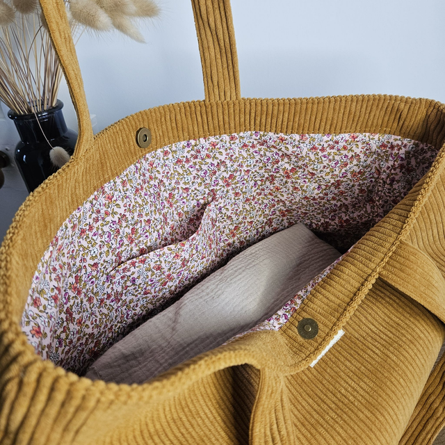 Sac cabas en velours côtelé moutarde