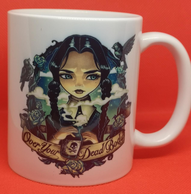 Custom Unofficial Printed Wednesday "Over Your Dead Body" 11oz Mug. 