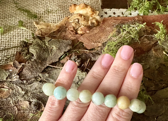 10mm Amazonite Natural Crystal Bracelet and Crystal Care Card - Courage &amp; Truth - Handmade