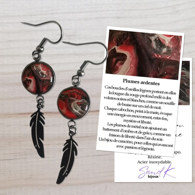Boucles d'oreilles, plumes noires