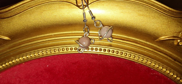 Planetary lovers earrings in silver with rhodochrosite, two earrings