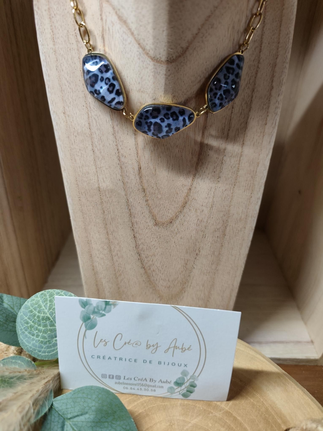COLLIER LEOPARD BLEU / ACIER INOXY GOLD 0001272