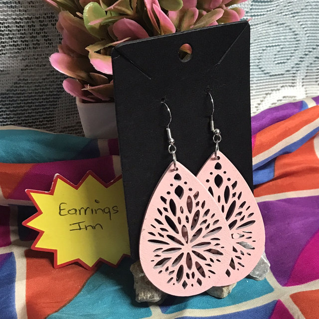 Pink Wood Dangling Earrings-SWDE89