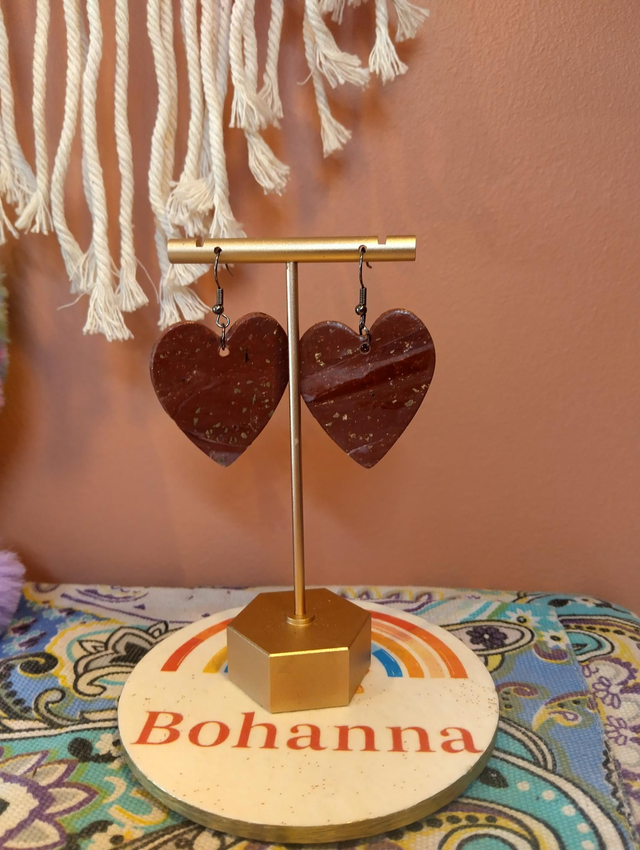 Handmade heart earrings - Bronze and gold black and gold 