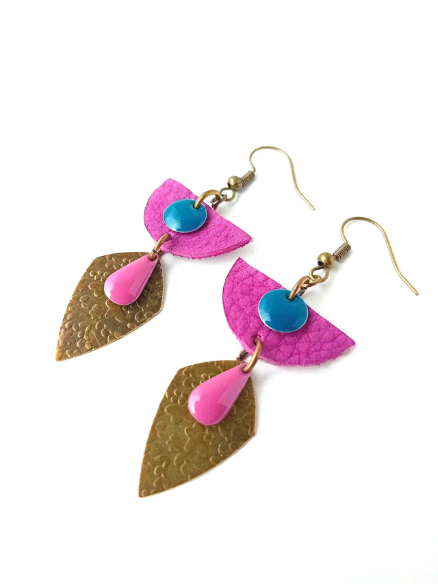 BO Médiévales - CUIR RECYCLÉ - Rouge, turquoise et jaune - Pièces Artisanales et Uniques (1)