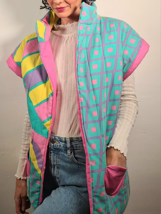 Veste matelassée année 80 en tissus upcyclés