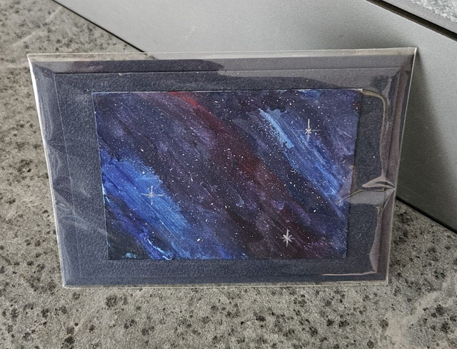 Carte double acrylique originale "Galaxie sur fond bleu" - carte bleu sombre