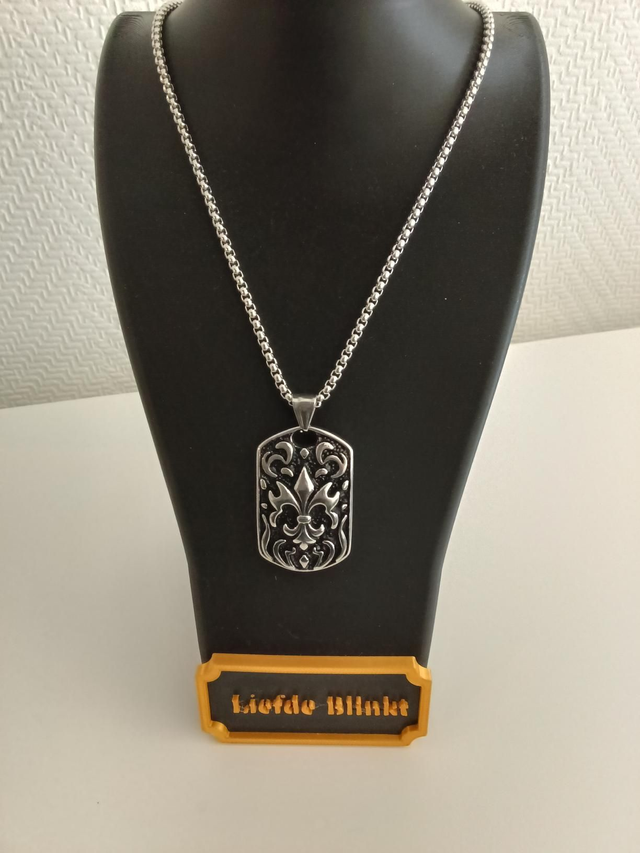 Herenketting plaatje zilverkleurig