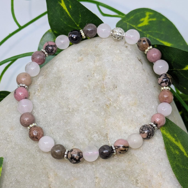 Bracelet &quot;Rhodonite &amp; Quartz rose&quot; 6mm BR-100