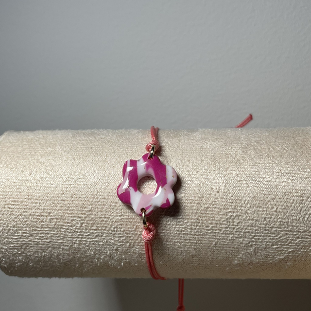 Bracelet Nylon Rose Liseré Doré