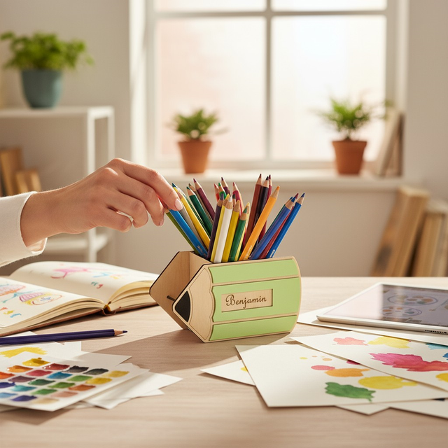 Pot à crayons et stylos en bois, cadeau pour enfants, décor crayon