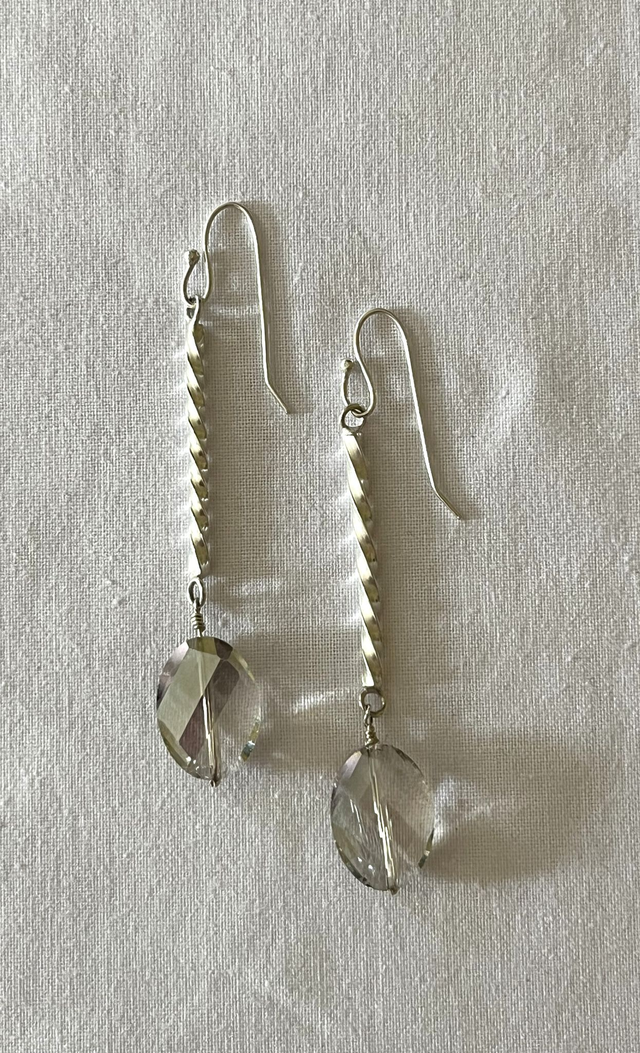 Sterling Silver Twisted Bar and Clear Glass Drop Earrings