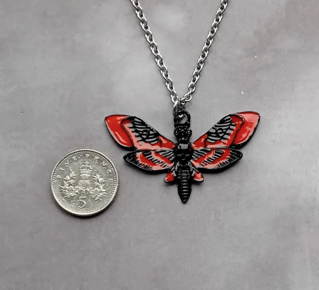 Black and Red Death's Head Moth Necklace