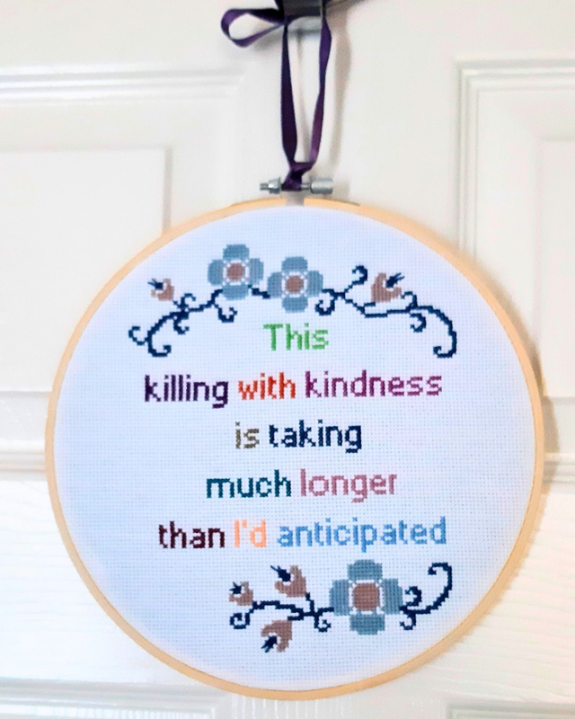 This killing with kindness is taking much longer than I&#039;d anticipated, completed cross stitch