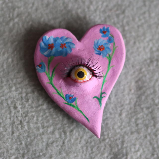 Cœur sacré mini fleuri rose et bleu