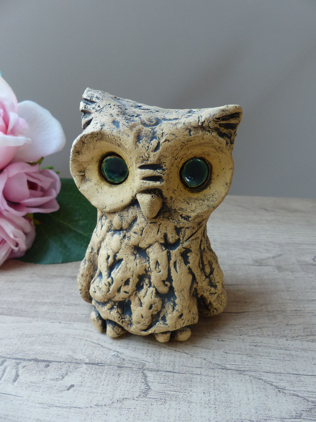 Figurine Hibou Vintage en Céramique – Poterie Ouest-Allemande Années 1970, Sculpture Retro Owl Décoration de Collection