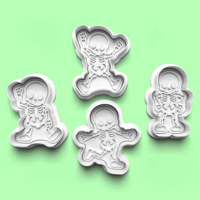 Halloween Skeleton Cutter Embosser Set of 4 Cookie Cutters &amp; Stamps Biscuit Mould Debossed (2)