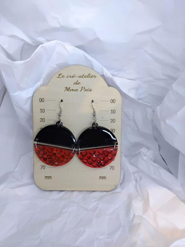 Boucles d’oreilles Rondes Cœur Bicolores – Bois &amp; Résine, Fait Main 