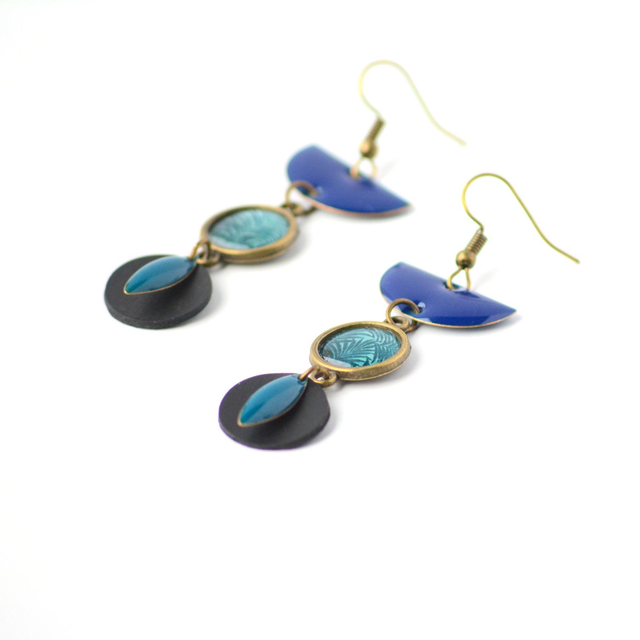 Boucles d&#039;Oreilles Upcyclées en Chambre à Air et Papier Recyclés - Jungle