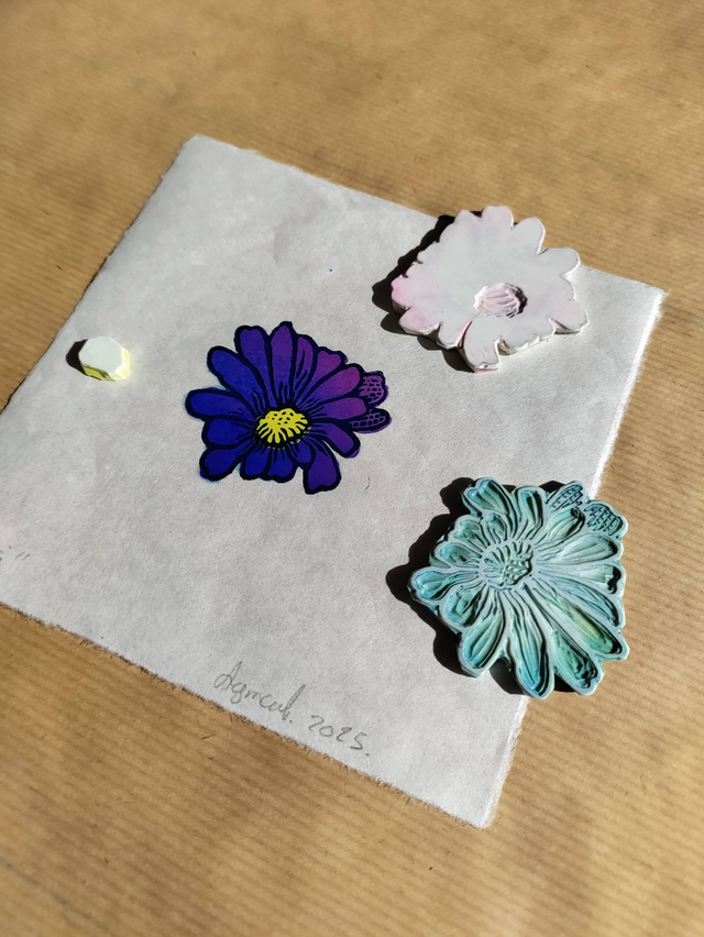 mini impression " fleur" linogravure