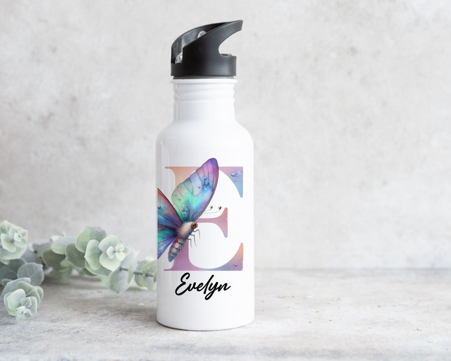 Persoanlised Butterfly Initial Water Bottle 