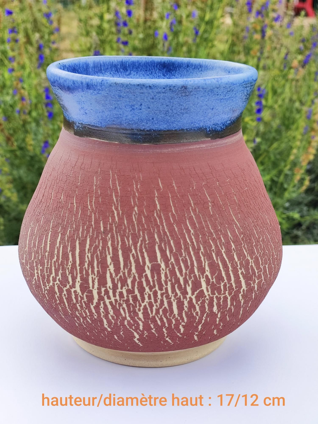 Grand pot bicolore craquelé brut 