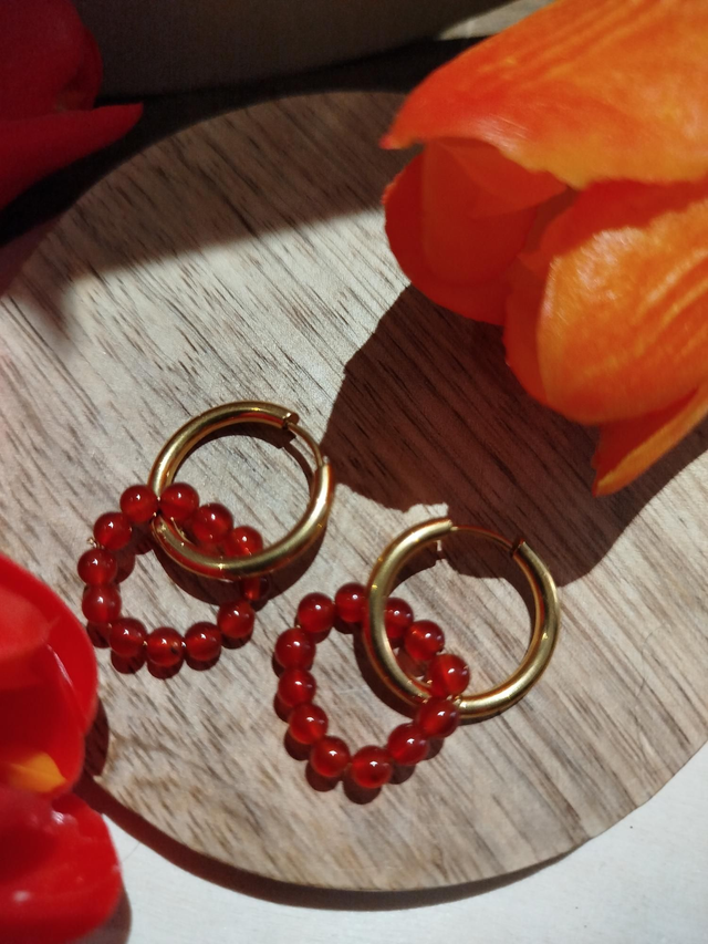 Créoles dorées &amp; Agate rouge