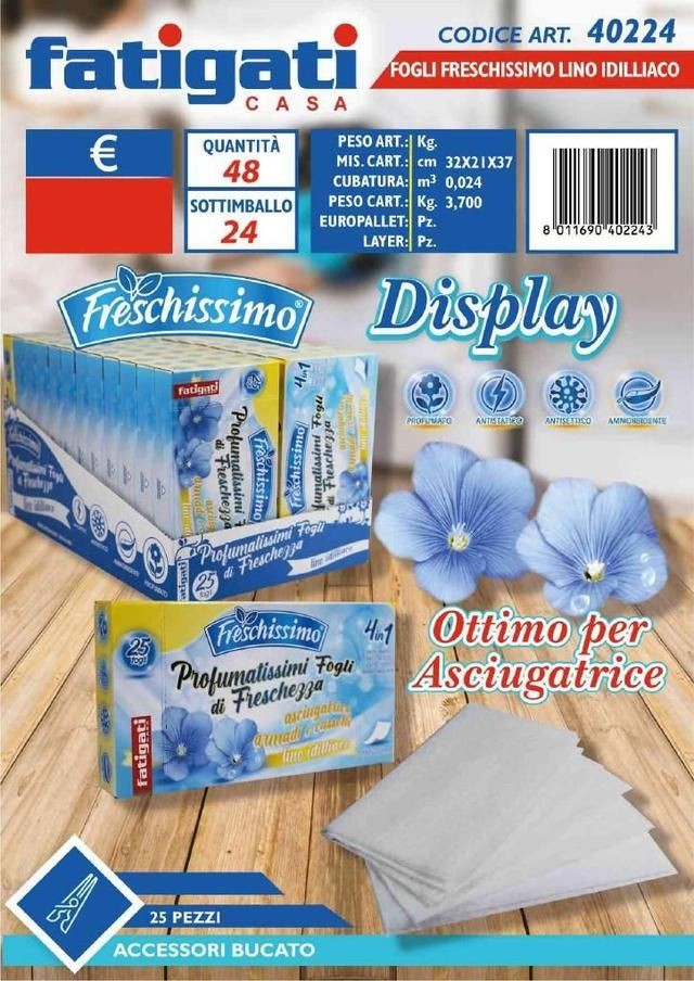 Fatigati prfofumatissimi fogli di freschezza asciugatrice, lino idilliaco25 fogli