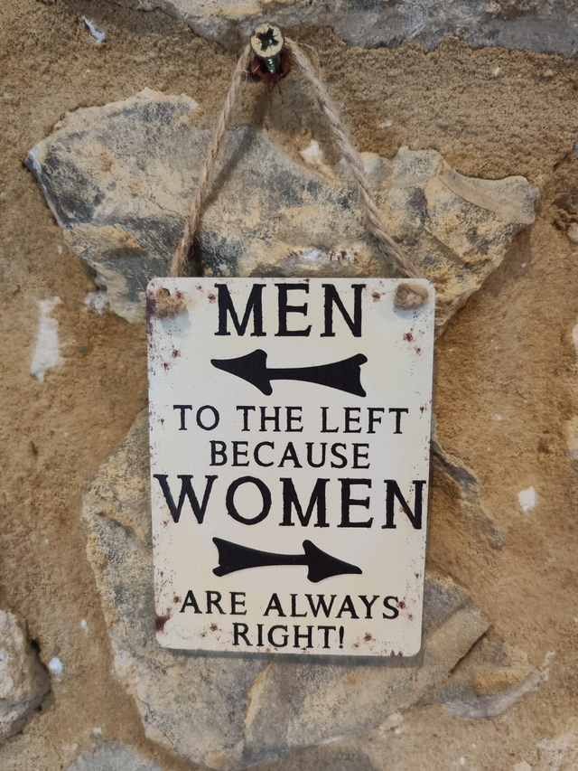Men to the Left Hanging Sign 