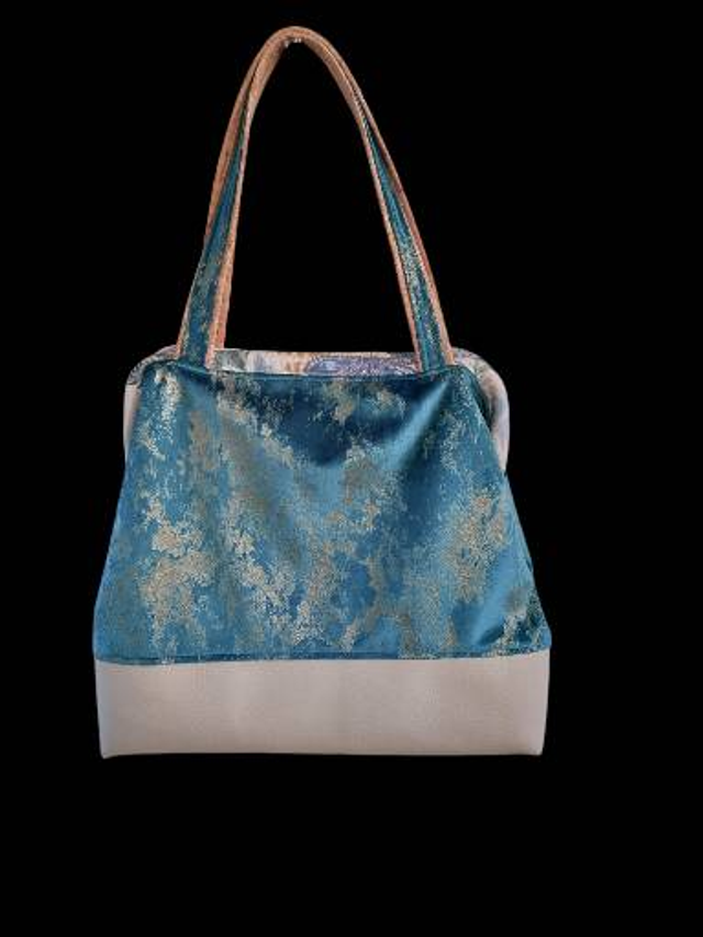 Gladstone Bag with Blue Fabric and Faux Leather