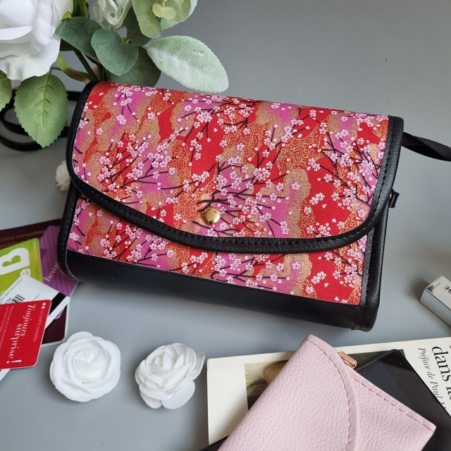 Mini-sac cartable "Akina" rouge doré & simili cuir noir