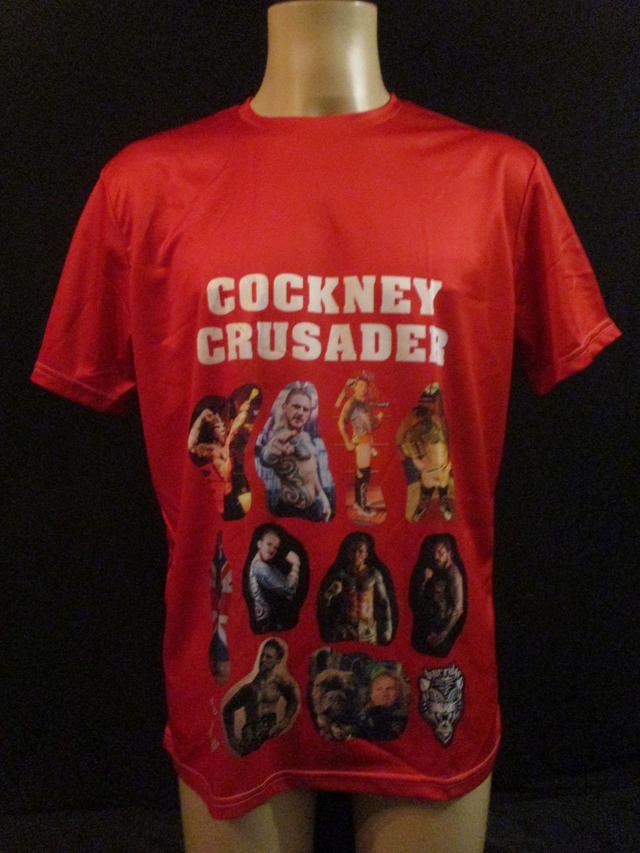 Greg Burridge 'Cockney Crusader' Wrestler Picture T-Shirt (White Bubble Logo) ADULT 100% Polyester Crew Neck RED (Large) Top