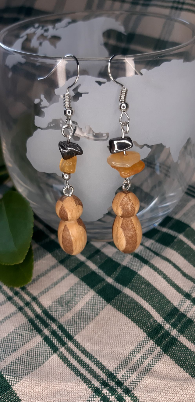Boucles d'oreilles bois et pierres naturelles