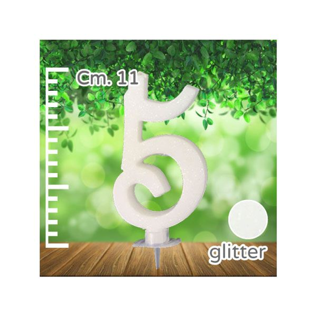 CANDELINA CM 11 BIANCO GLITTER 