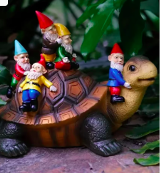 Tuinkabouter beeldje Schildpad met kabouters (18cm)