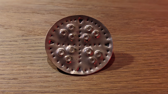 Stamped copper disc brooch 