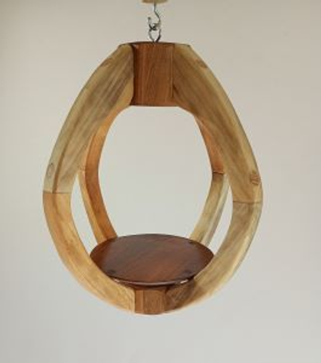 Suspension Bois 3 essences - H29cm x L24cm - plateau noyer / arceaux sapin / pièces assemblage hêtre S011