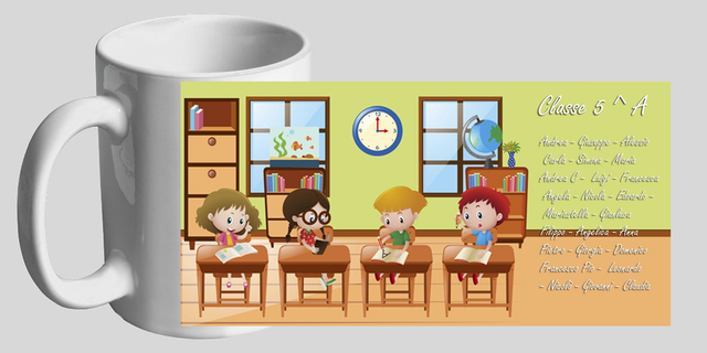 Tazza scuola da personalizzare con i nomi dei bambini e classe oppure con una frase dedicata alla maestra  