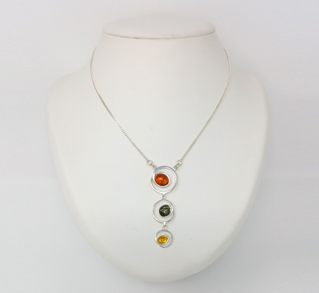 COLLIER AMBRE VERITABLE ARGT 925/1000 3 RONDS PENDANTS 3170521