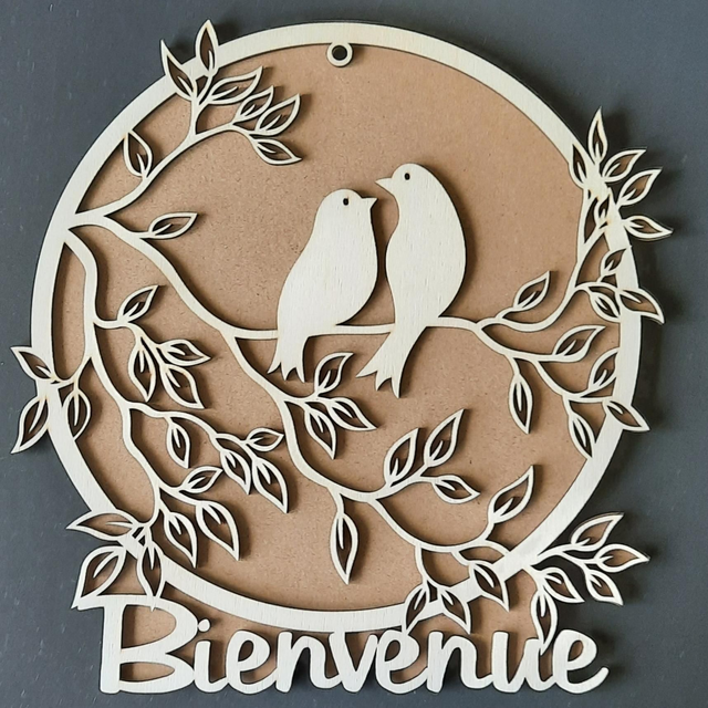 Accroche mural Oiseaux avec fond carton mdf marron