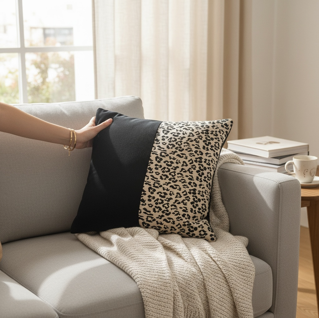 Coussin léopard fait main 43x43