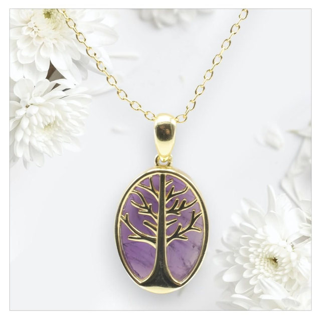 "Améthyste" - Collier argent 925 arbre de vie 