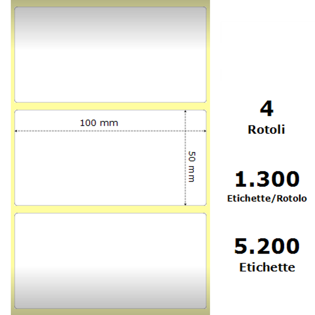 White 100x50mm | 1300 Et/Rotolo Z-2000D | 3.9x2x1 Core |  4 Rolls