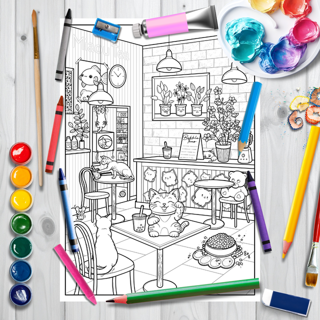 Affiche à colorier XL "Miaou Tea"