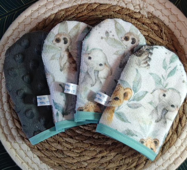 Gant minky petit X1 animaux savane vert/gris 